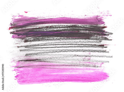 Red grunge brush strokes oil paint, graphite pencil isolated on white background