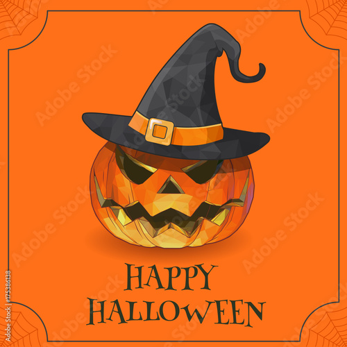 Jack o lantren with witch hat on orange space BG for halloween photo