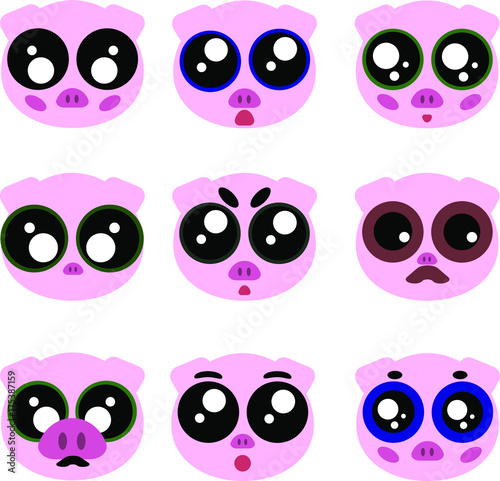 Pig Emoticons Set. Different Expressions