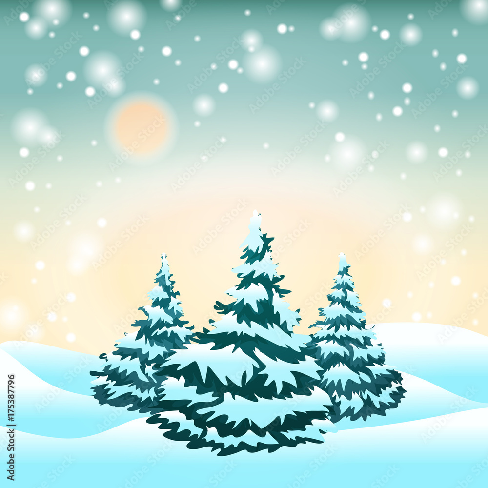 Christmas tree in the snow. Winter in the forest. Snowstorm. Christmas. Vector illustration. Eps 10.