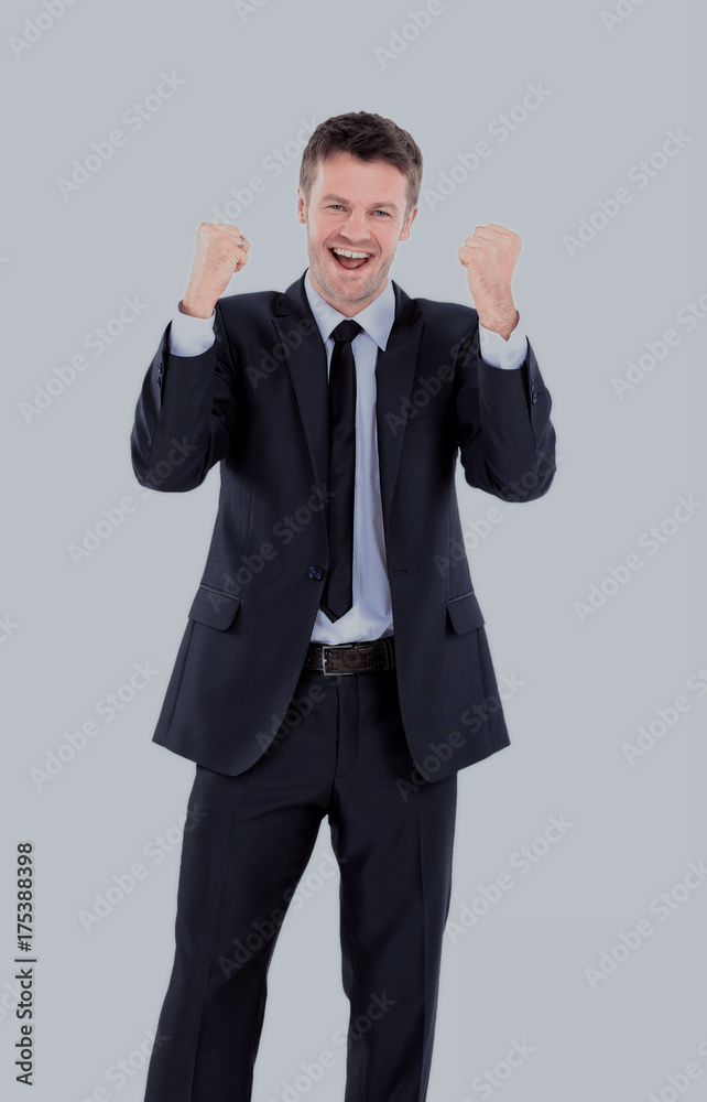 Lucky handsome business man celebrating. Winner laughing man Lucky handsome business man celebrating. Winner laughing man