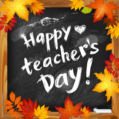 Wallpaper Mural happy teacher's day vector background on dark blackboard Torontodigital.ca