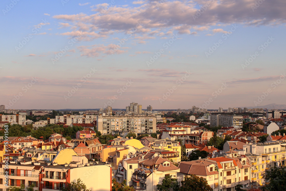 Cityscape at sunset in Plovdiv, Bulgaria
