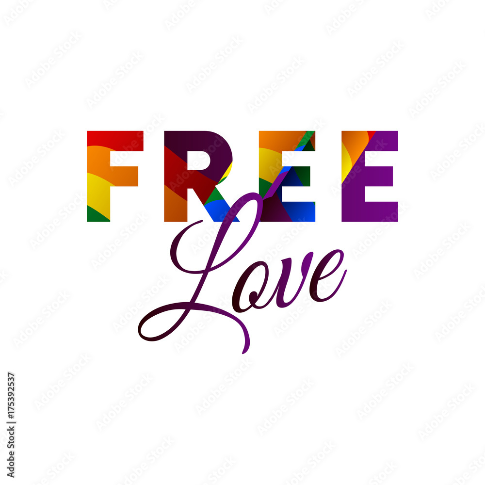 Plakat Wolna miłość. LGBT. Tęczowa flaga. Ilustracja wektorowa na białym tle.