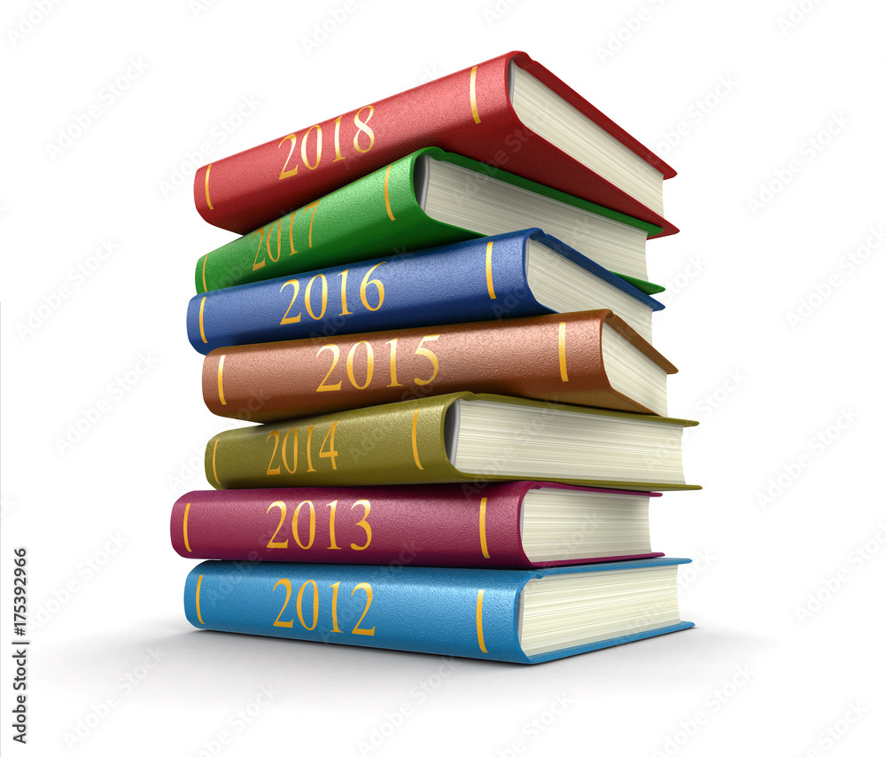 Stack of books with 2018. Image with clipping path Stack of books with 2018. Image with clipping path