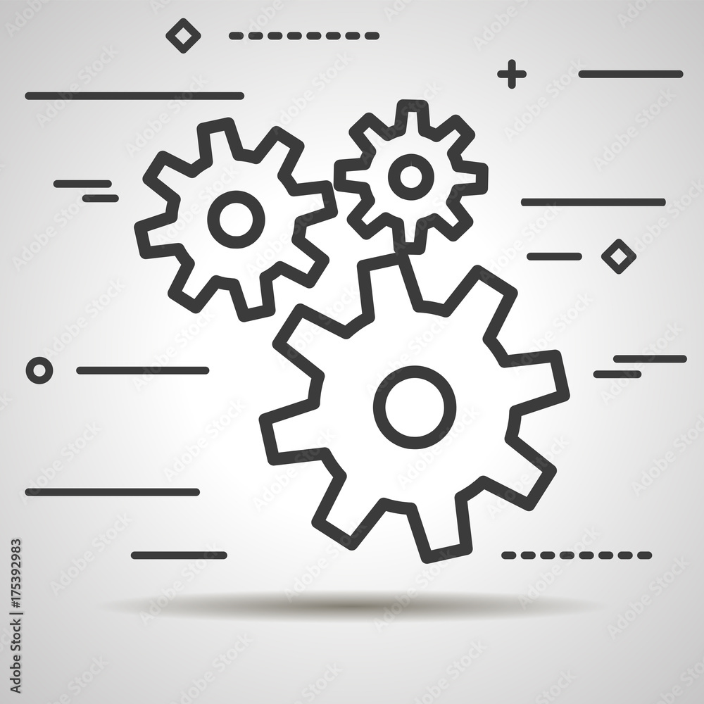 Flat Line design graphic image concept of gears icon on a white background Flat Line design graphic image concept of gears icon on a white background