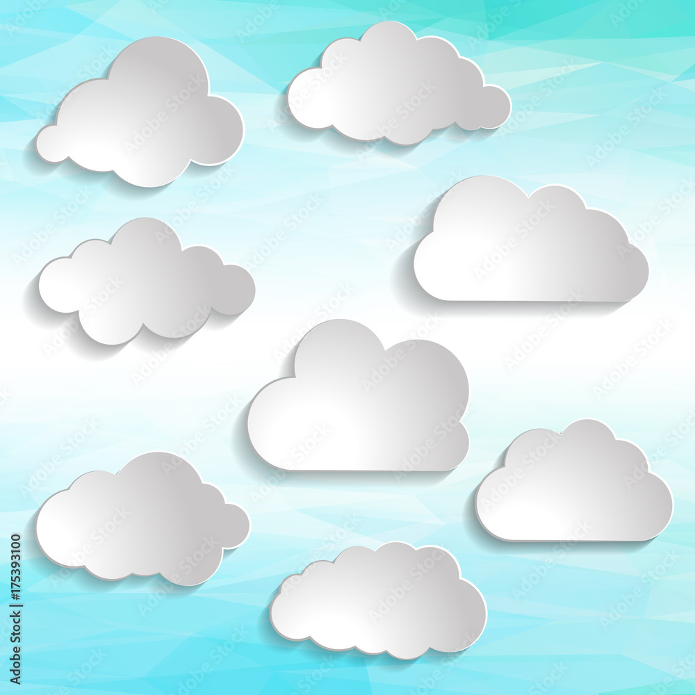 illustration of clouds collection on abstract smooth light blue perspective background
