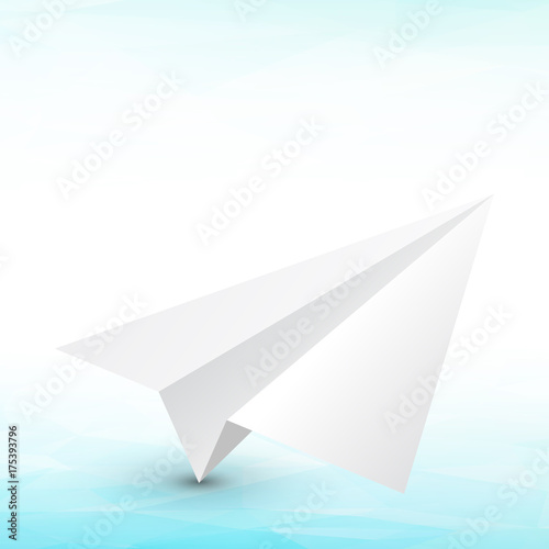 paper airplane on a blue abstract geometric background
