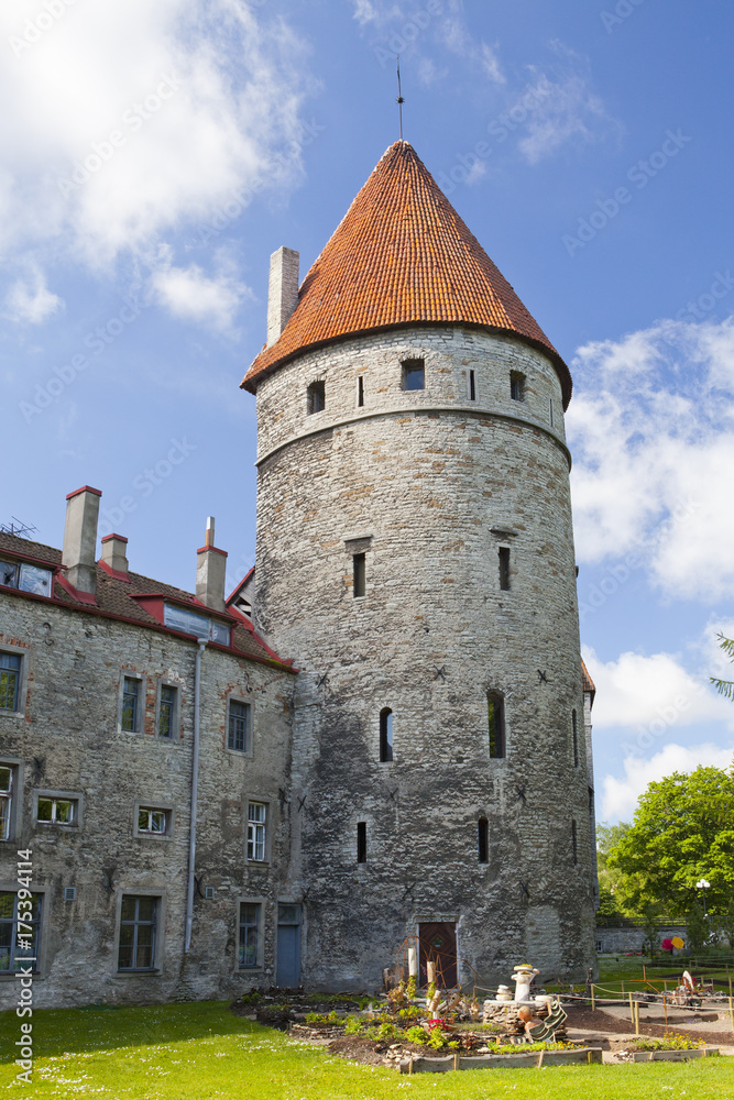 Medieval tower, part of the city wall, Tallinn, Estonia..