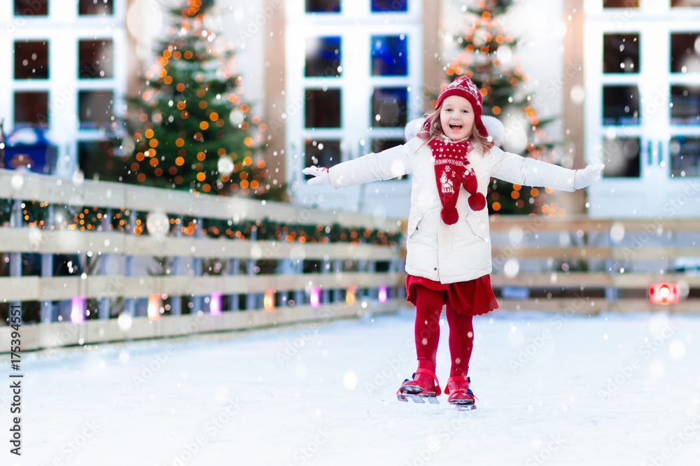 Kids ice skating in winter. Ice skates for child. Kids ice skating in winter. Ice skates for child.
