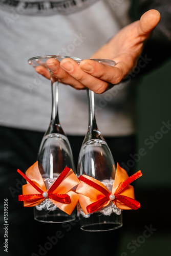 wedding glasses with a bow photo