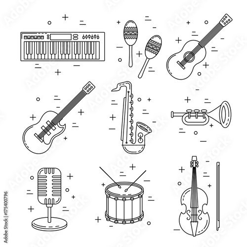 Music icons, line art set, instrument vector design