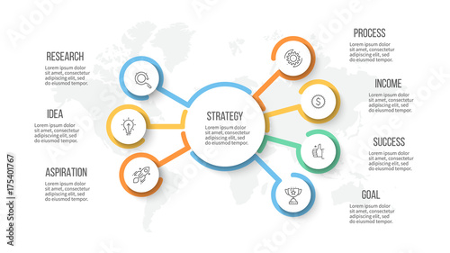 Business infographic. Organization chart with 7 options. Vector template.