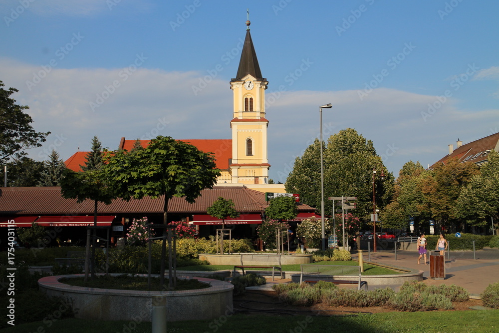 The church on Siófok main square, Balaton, Hungary 