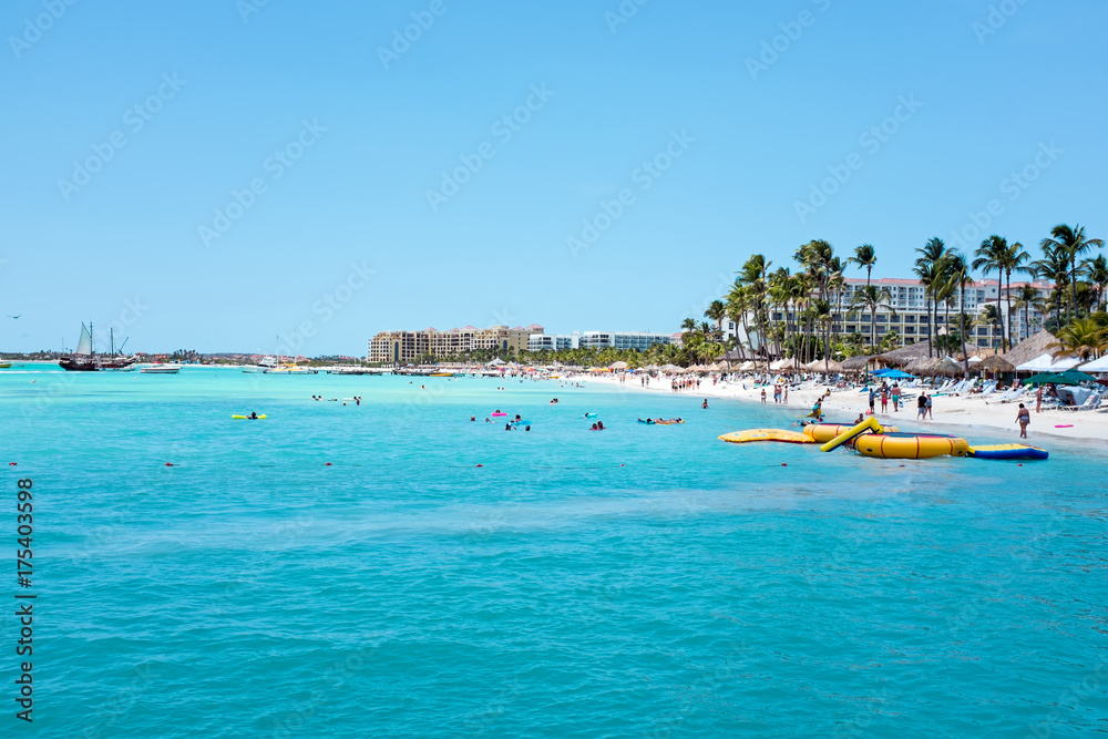 Palm Beach on Aruba island in the Caribbean Sea Palm Beach on Aruba island in the Caribbean Sea