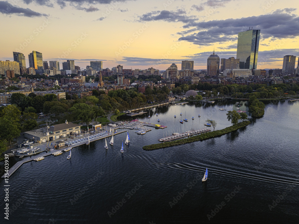 Naklejka premium Back Bay Boston in Massachusetts, USA, Skyline of downtown on a Summer, Aerial view
