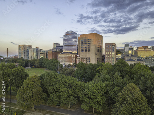 Back Bay Boston in Massachusetts, USA, Skyline of downtown on a Summer, Aerial view