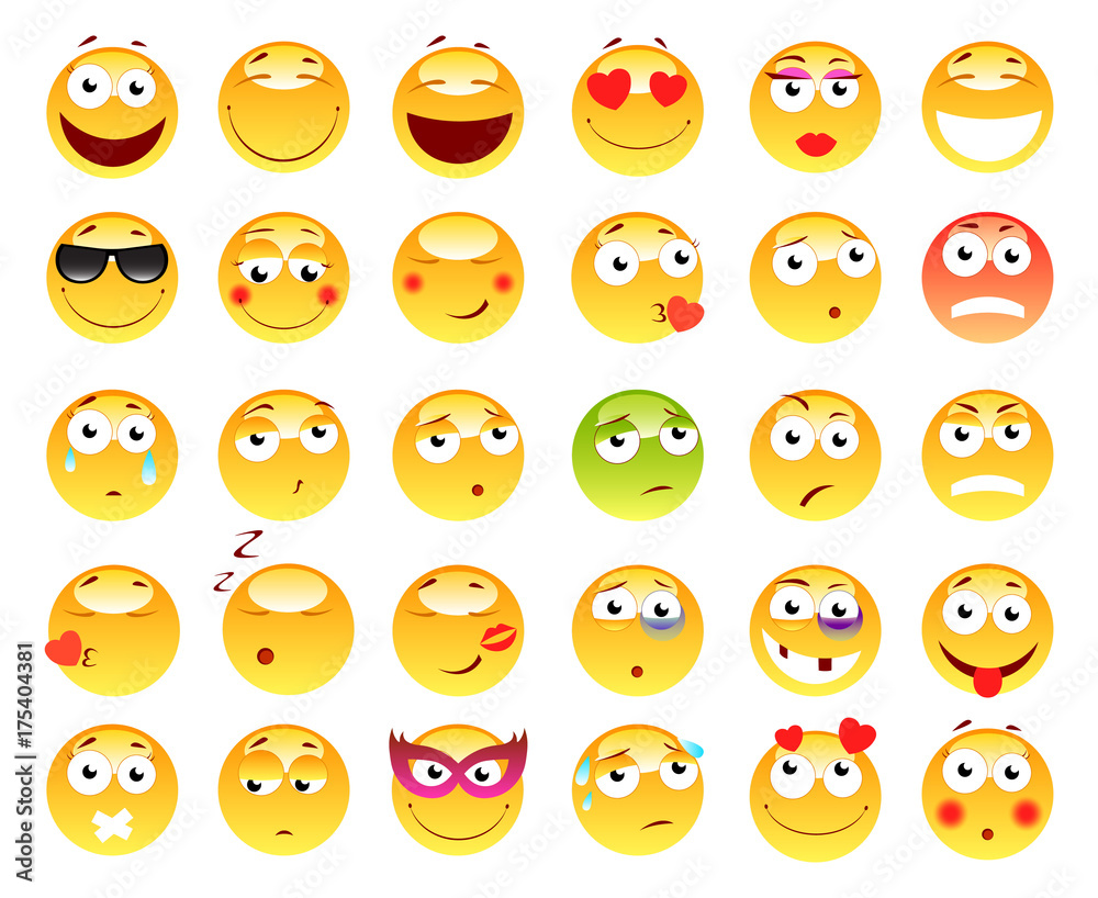 Set of 3d cute Emoticons. Emoji and Smile icons. Isolated on white background. vector illustration. Set of 3d cute Emoticons. Emoji and Smile icons. Isolated on white background. vector illustration.