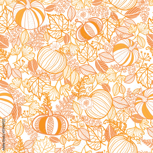 Vector orange ornate pumpkins seamless repeat pattern background. Great for f...