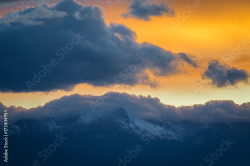 Snowy Mountain top during sunset