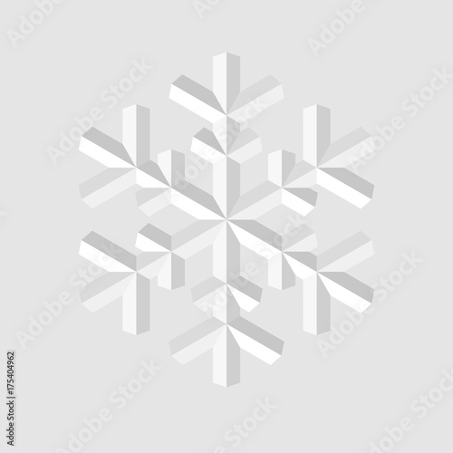 Stylized 3d vector snowflake design on isolated background.