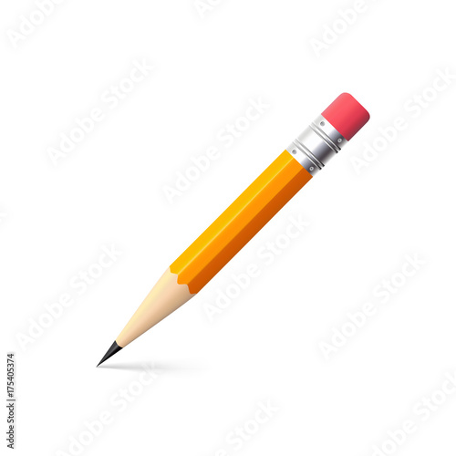 Simple pencil on white background, drawing a line, vector shiny pencil