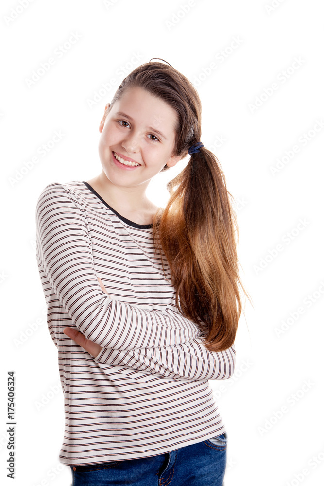 Portrait of the young stylish girl over the white background Portrait of the young stylish girl over the white background