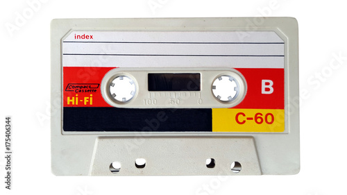 Close up of vintage audio tape cassette