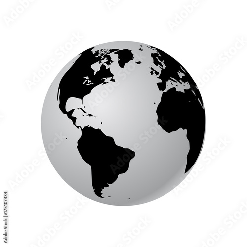 Abstract Globe with Map. Black and White Halftone Effect Vector Illustration.