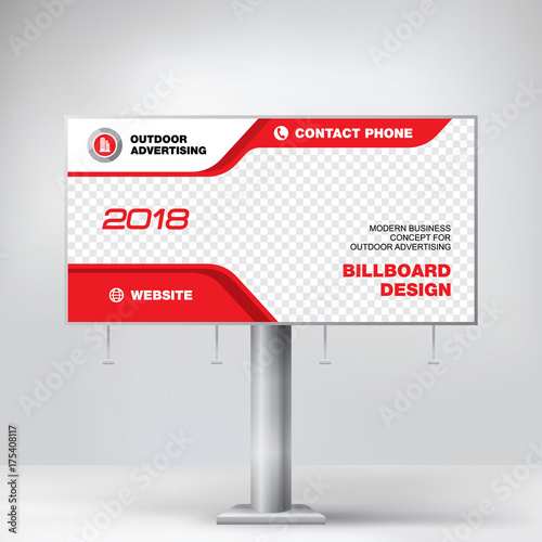 Billboard design, graphic template for placement advertising, ready layout banner for photos and text, red background vector