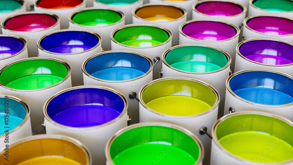 Uniformly packed grid of paint cans under neutral studio lighting. Uniformly packed grid of paint cans under neutral studio lighting.