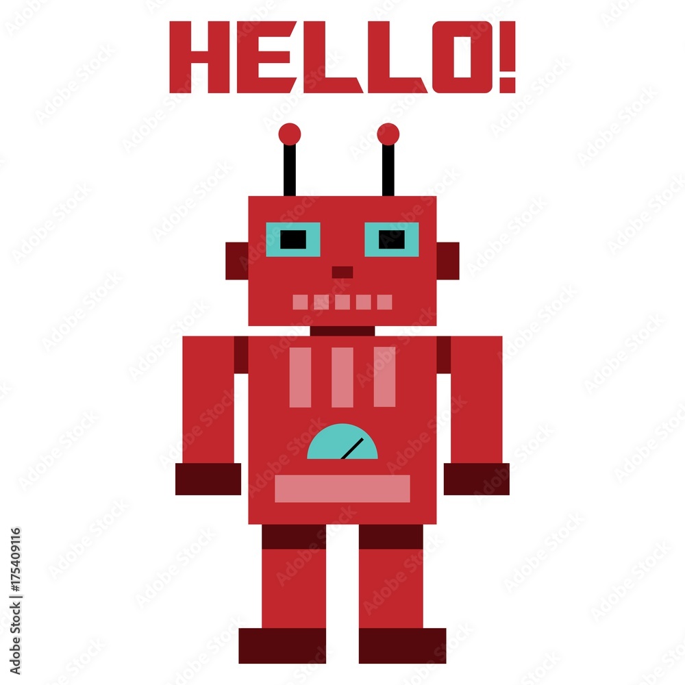 Vector illustration of a toy Robot and text HELLO!