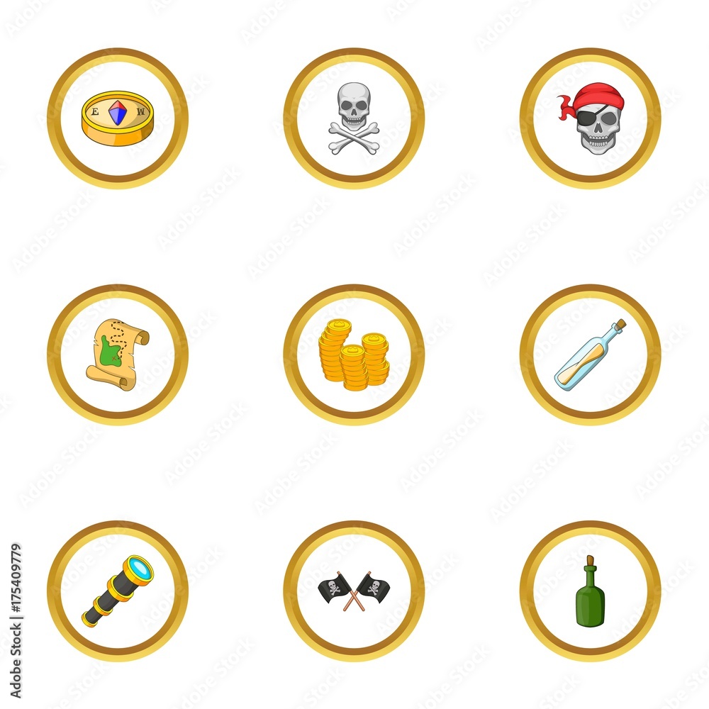 Corsair icons set, cartoon style Corsair icons set, cartoon style