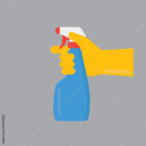 People Hand with Yellow Gloves Holding Cleaning Spray Bottle