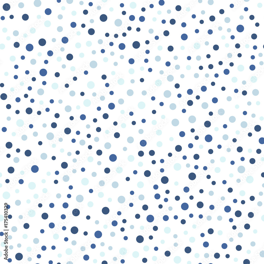 Colorful polka dots seamless pattern on white 23 background. Dazzling classic colorful polka dots textile pattern. Seamless scattered confetti fall chaotic decor. Abstract vector illustration.