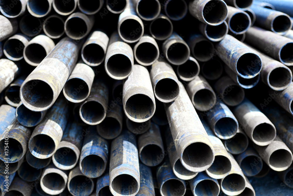 Metal Tubes Stacked in Row Pattern Metal Tubes Stacked in Row Pattern