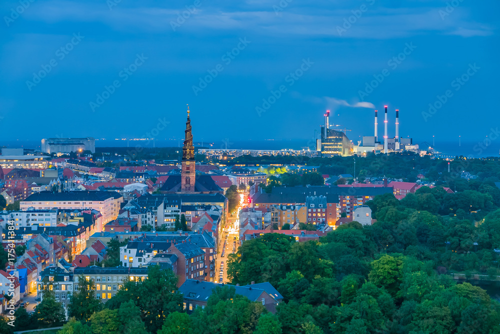 Smart city, renewable energy from biogas plant and wind turbines for the capital of Denmark, Copenhagen