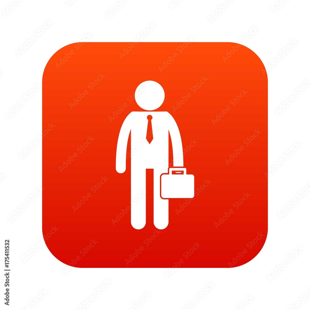 Businessman standing with his briefcase icon digital red Businessman standing with his briefcase icon digital red