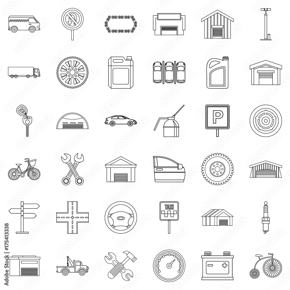 Truck icons set, outline style