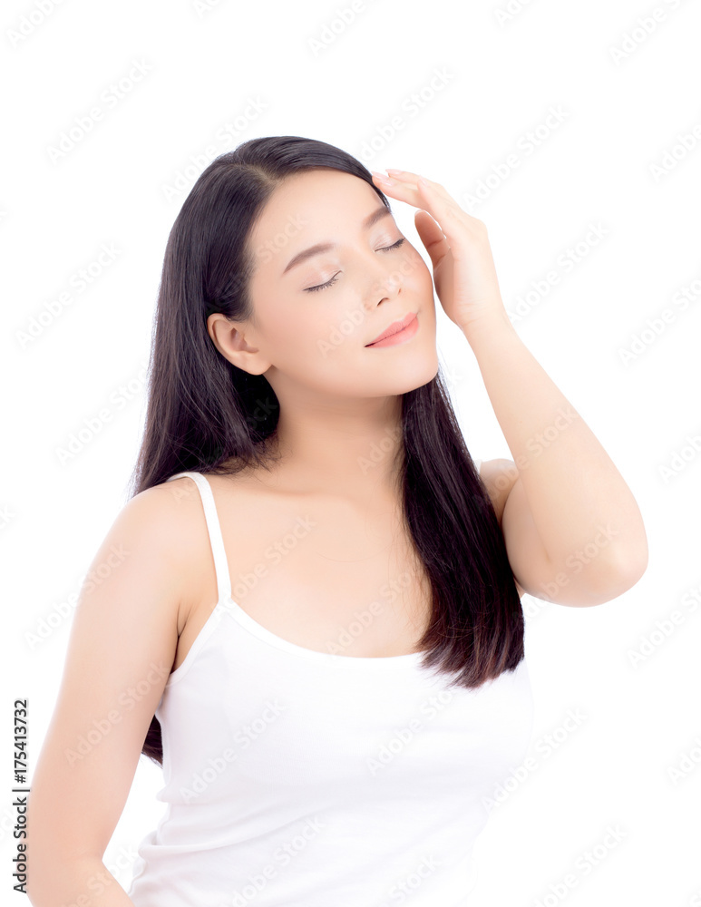 Beautiful girl with makeup, woman and skin care cosmetic concept / attractive beauty asian girl on face isolated on white background. Beautiful girl with makeup, woman and skin care cosmetic concept / attractive beauty asian girl on face isolated on white background.