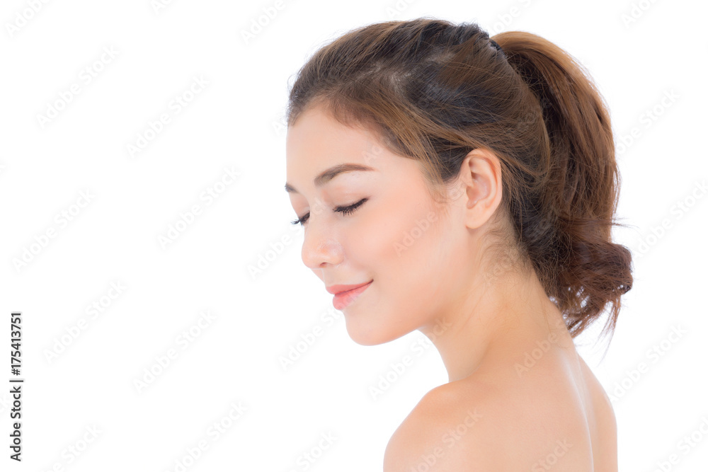 Beautiful girl with makeup, woman and skin care cosmetic concept / attractive beauty asian girl on face isolated on white background. Beautiful girl with makeup, woman and skin care cosmetic concept / attractive beauty asian girl on face isolated on white background.