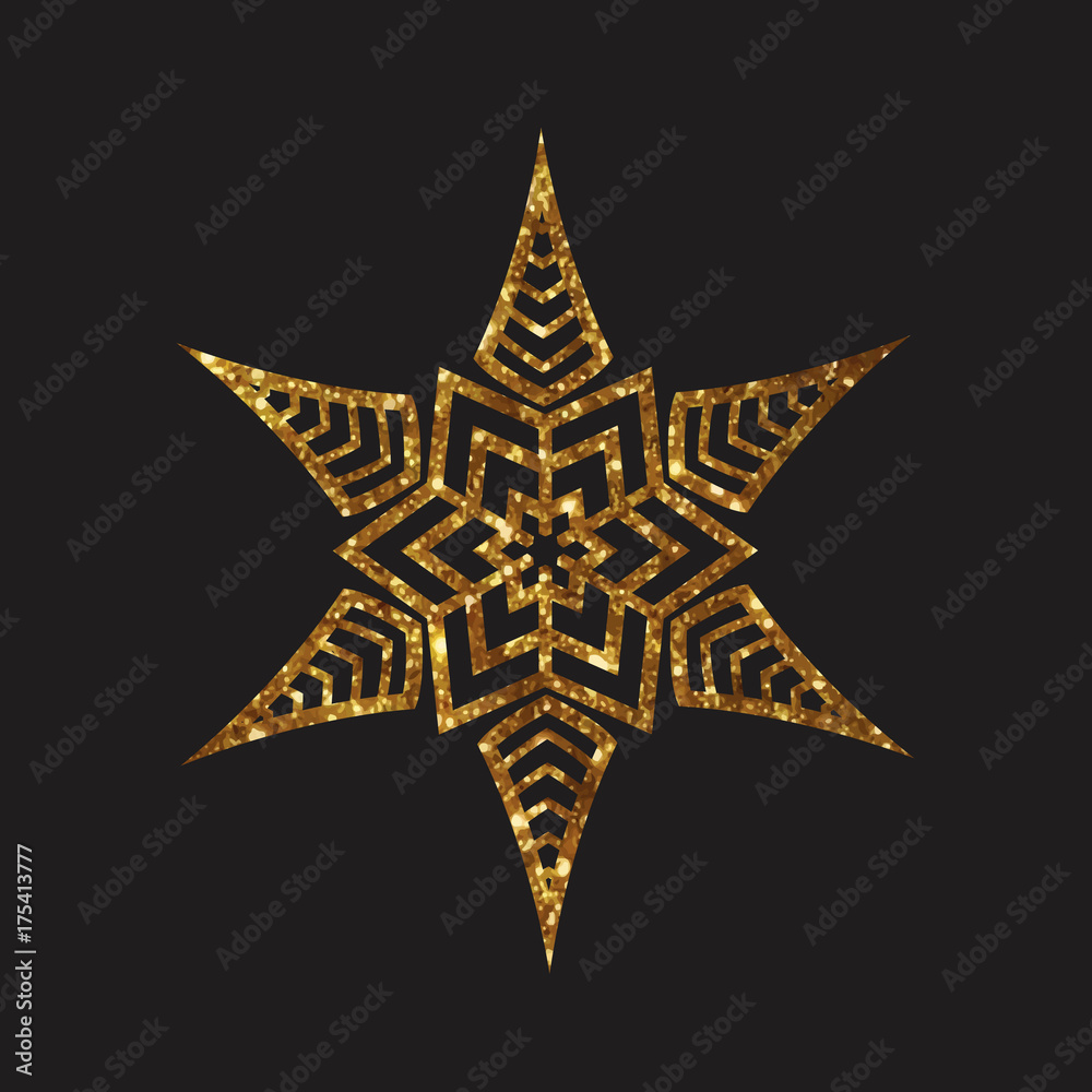 Fototapeta premium Golden glitter retro plant deocration flat icon
