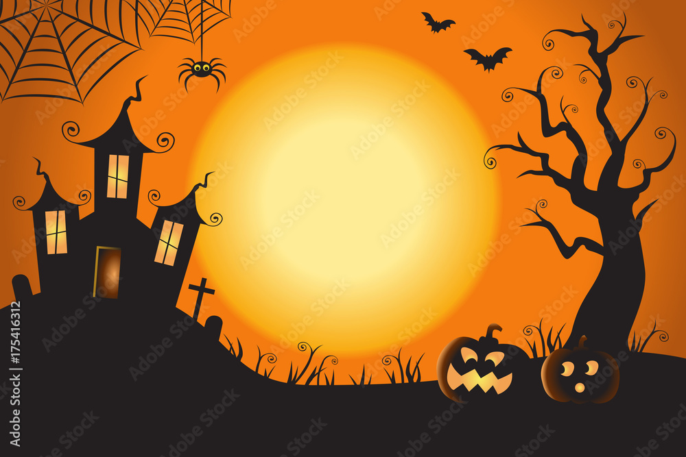 Grafika wektorowa Stock: Halloween Spooky Nighttime Scene Horizontal ...