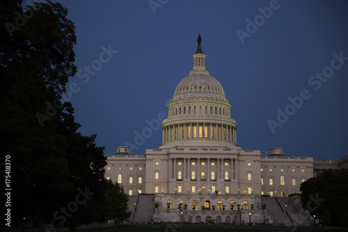 United States Capital building at dusk in Washington District of Columbia