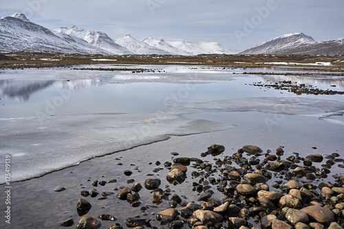 Icelandic landscape of river and mountains