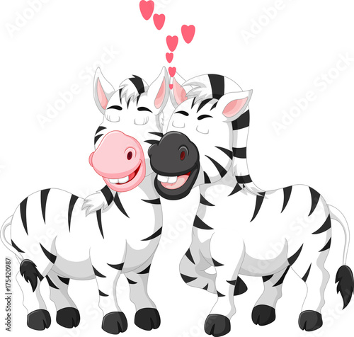 loving zebra cartoon standing with kissed