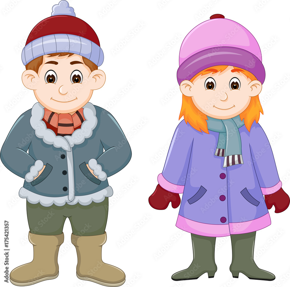 loving couple cartoon standing with use cold clothes loving couple cartoon standing with use cold clothes