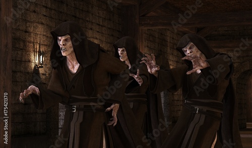 Εκτύπωση καμβά 3D Illustration vampires monsters on a medieval background