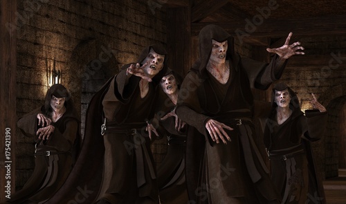 Fotografie, Obraz 3D Illustration vampires monsters on a medieval background