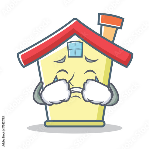 Crying house character cartoon style